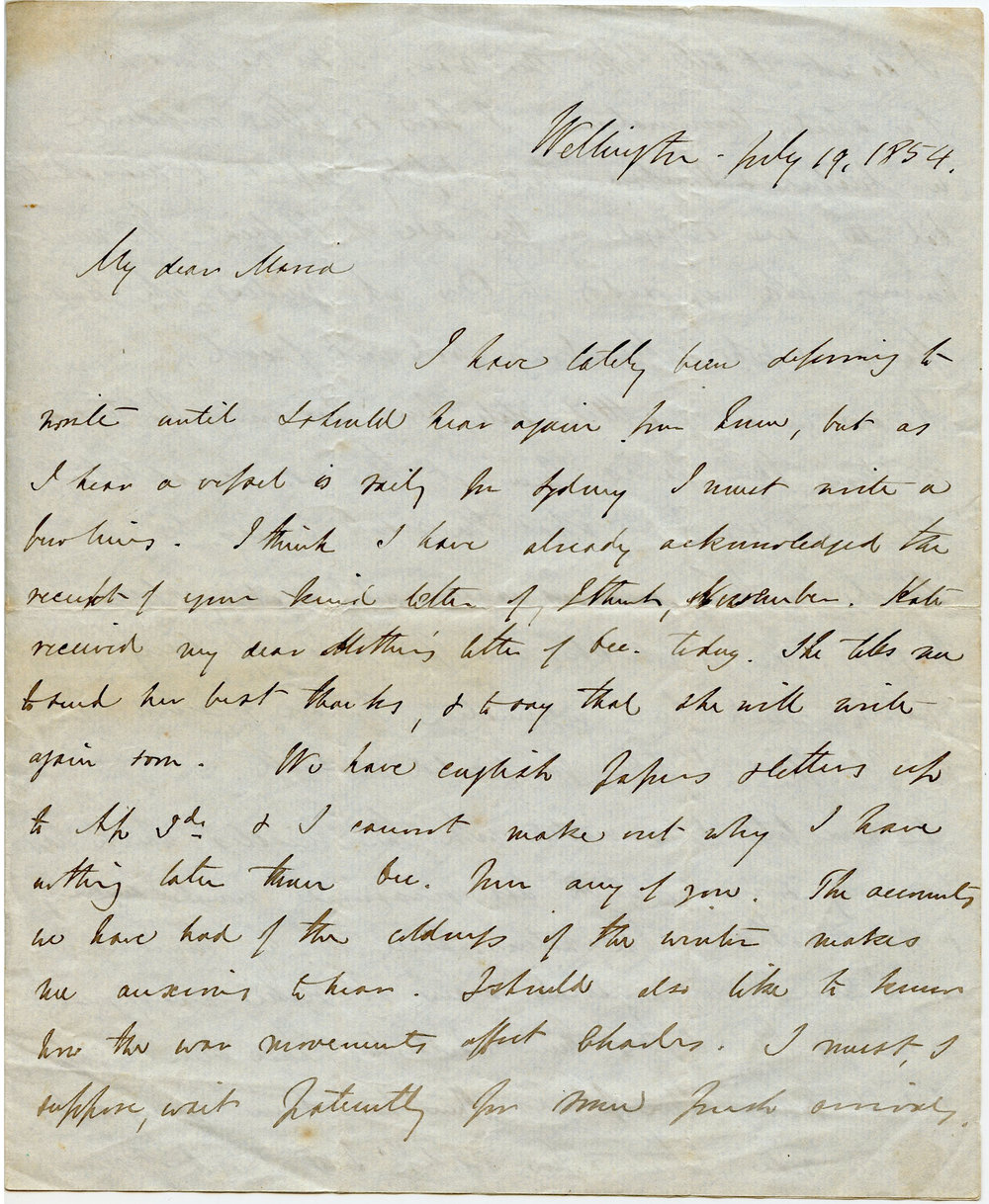 Letter from Octavius Hadfield to his sister Maria, July 1854