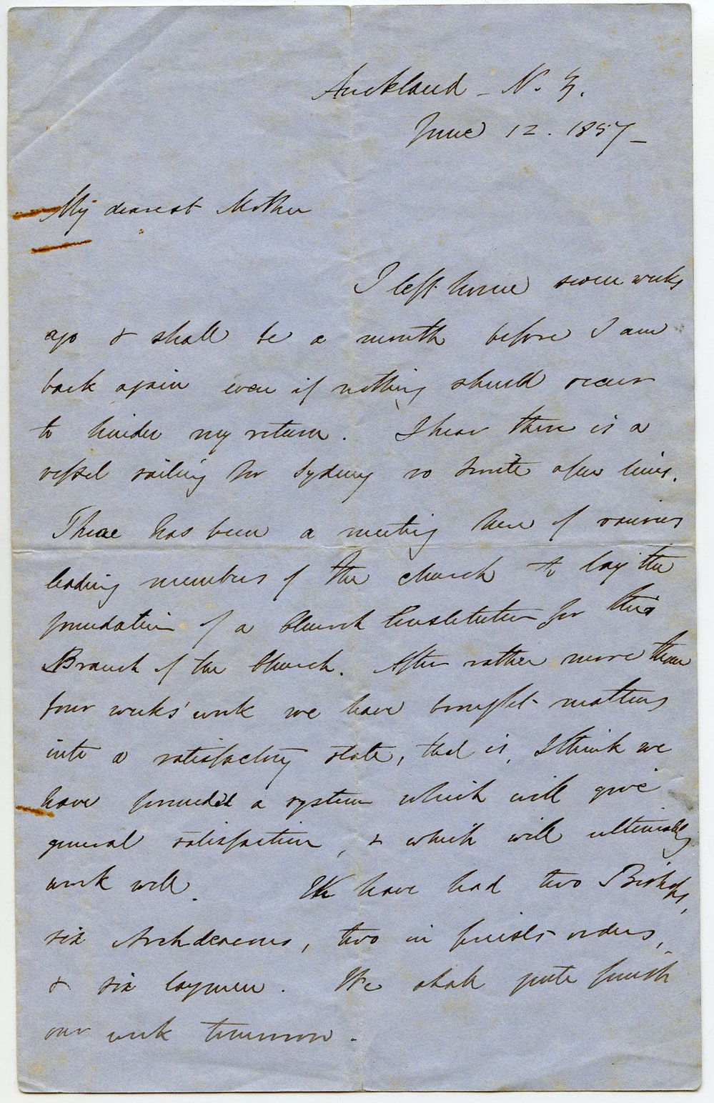 Letter from Octavius Hadfield to his mother, June 1857