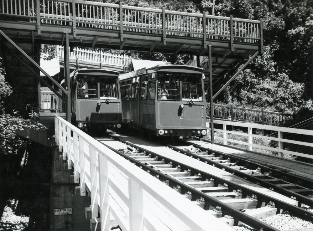 Cable cars cross at 'Talavera', Everton Terrace