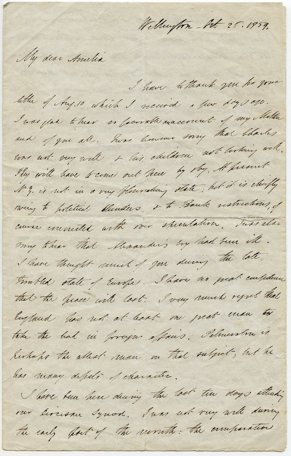 Letter from Octavius Hadfield to his sister Amelia, October 1859
