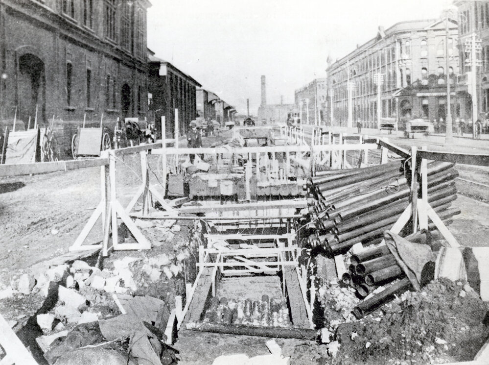 Installation of telephone lines, Jervois Quay