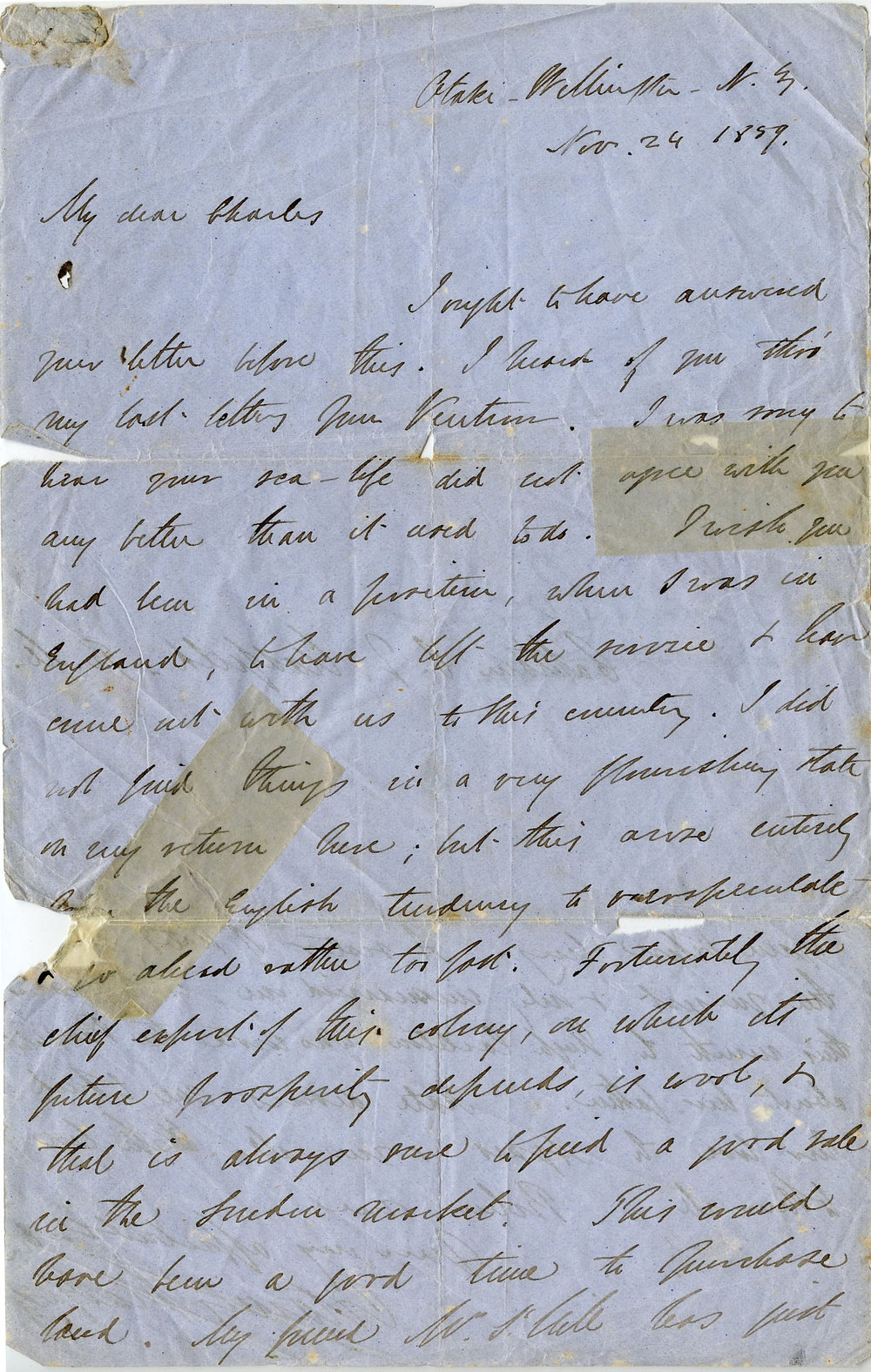 Letter from Octavius Hadfield to his brother Charles, November 1859