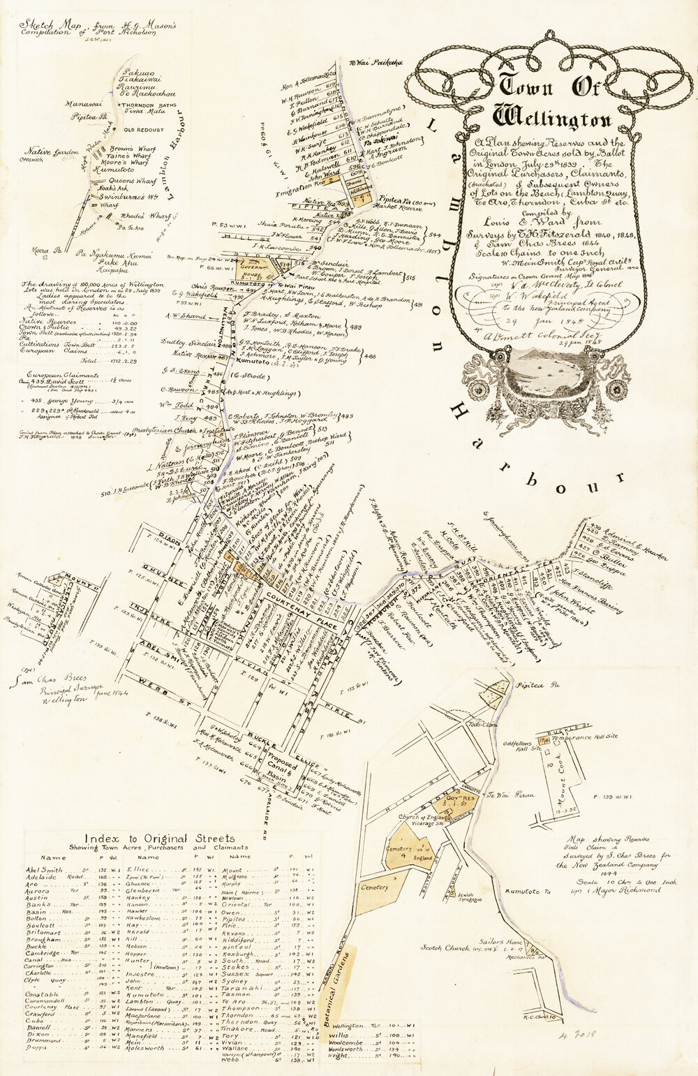 'Town of Wellington' showing shoreline Town Acres and original purchasers