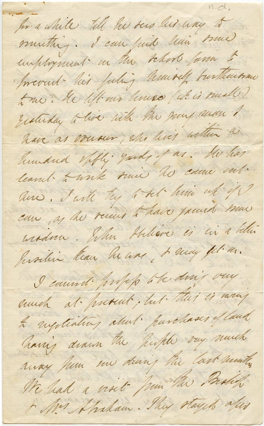 Fragment of a letter from Octavius Hadfield to one of his siblings