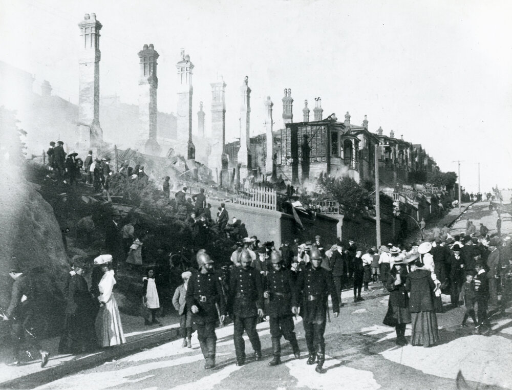 Aftermath of a fire in Mein Street, 1906