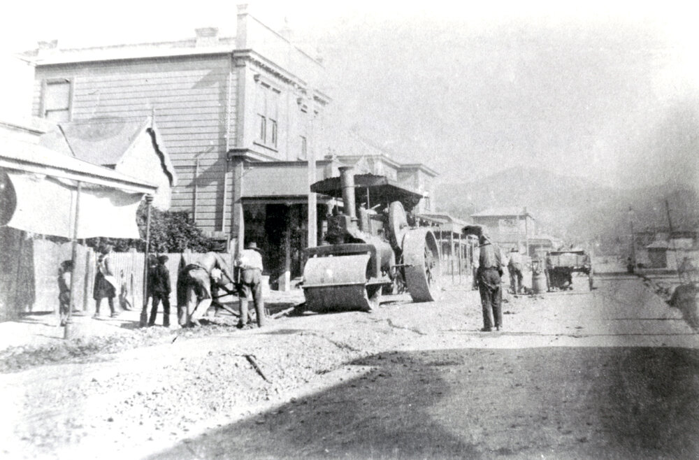 Workers preparing road for tram lines