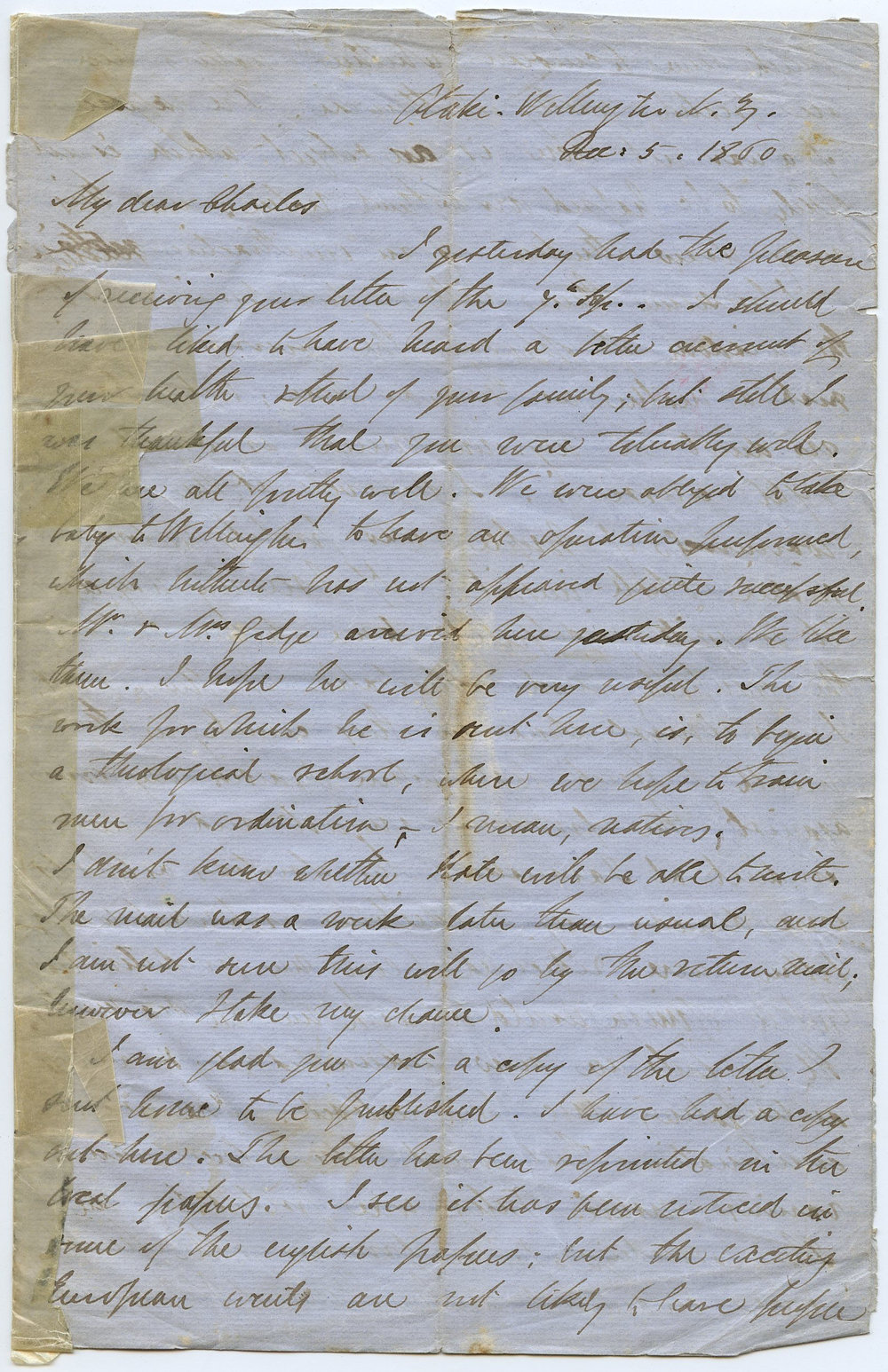 Letter from Octavius Hadfield to his brother Charles, December 1860