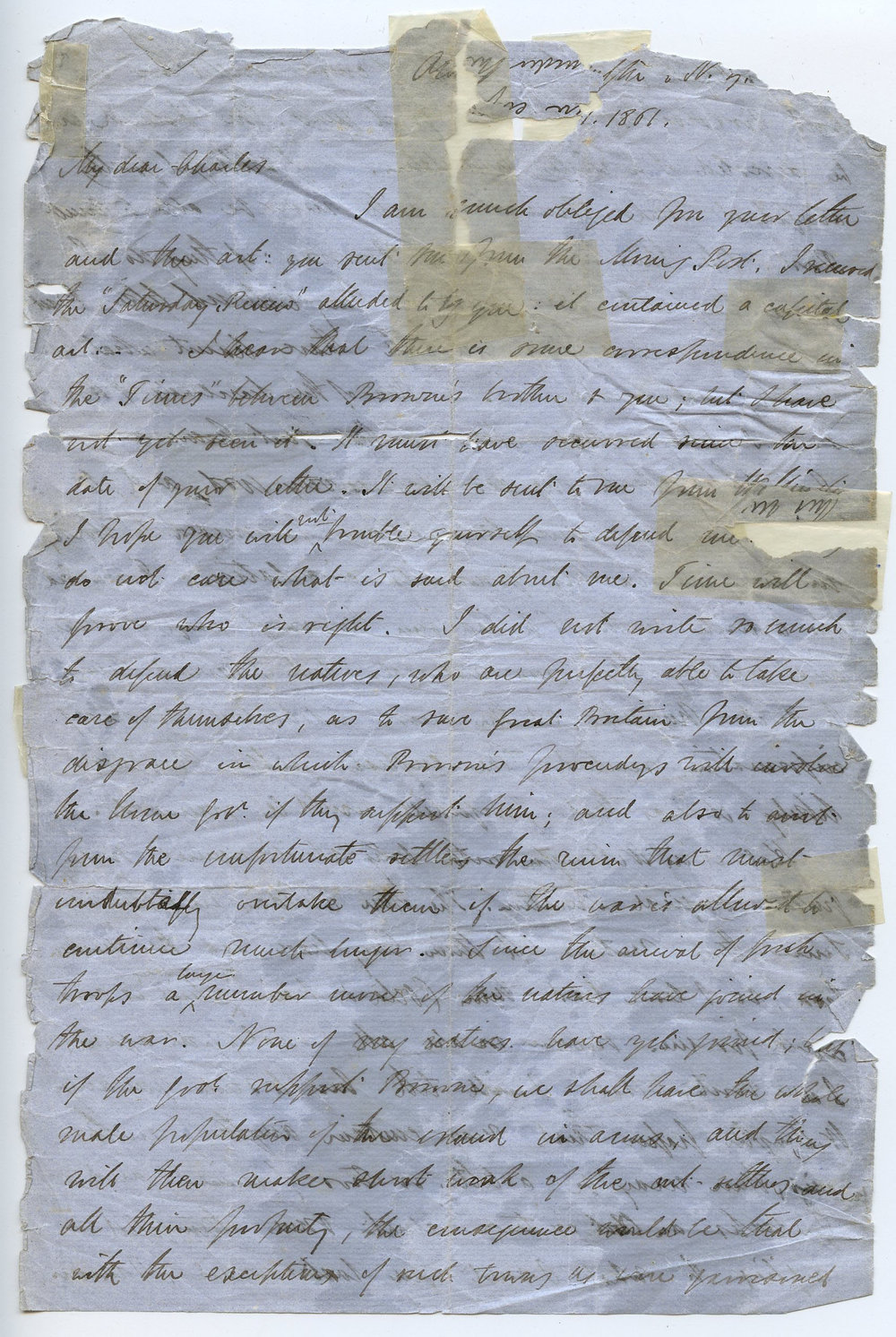 Letter from Octavius Hadfield to his brother Charles, January 1861