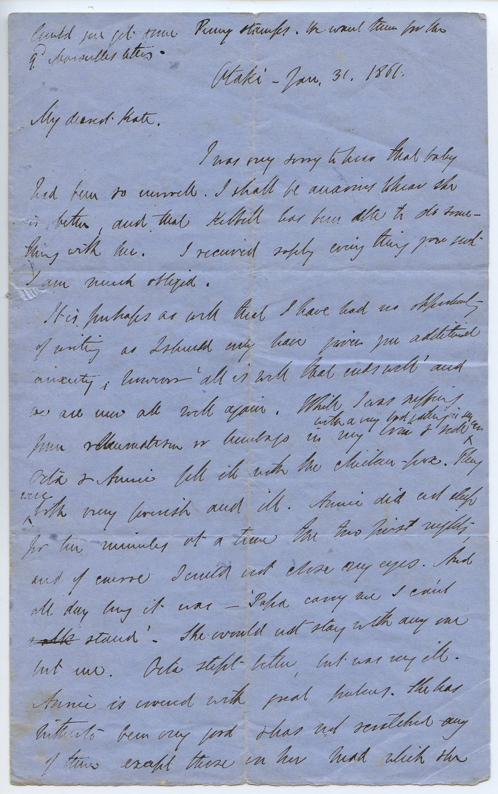Letter from Octavius Hadfield to his wife Kate, January 1861