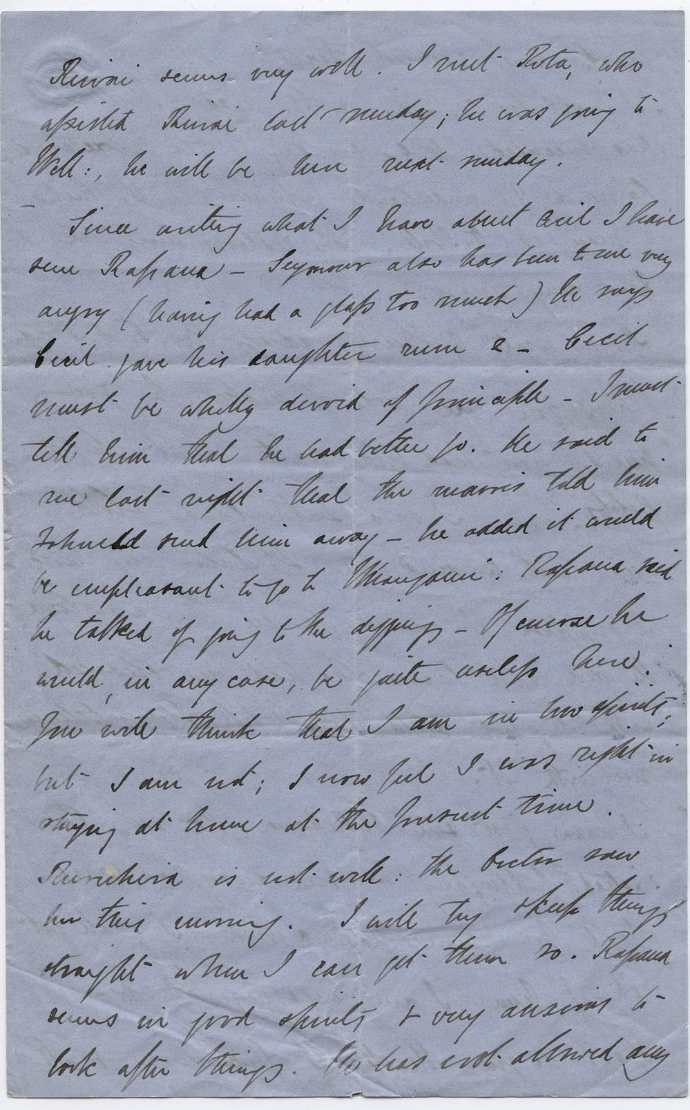 Letter fragment from Octavius Hadfield to his wife Kate, [1861]