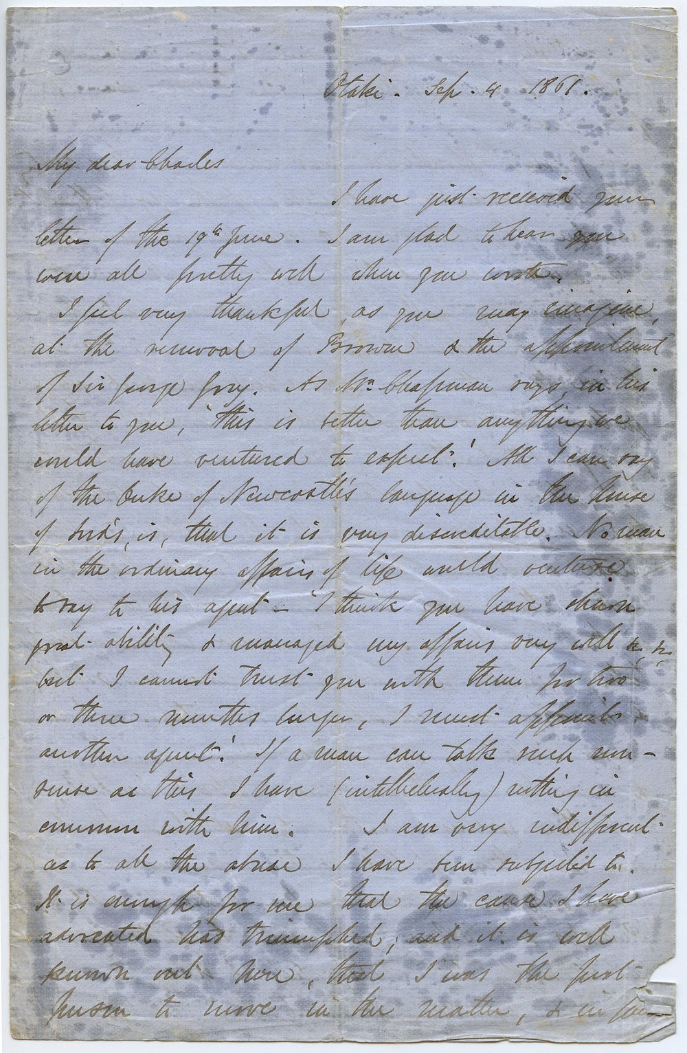 Letter from Octavius Hadfield to his brother Charles, September 1861