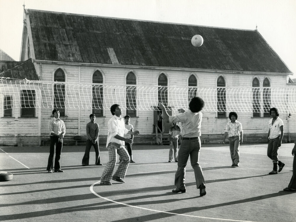 Playing volleyball at Sacred Heart School, Petone