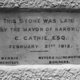 Methodist Church foundation stone, Karori Road