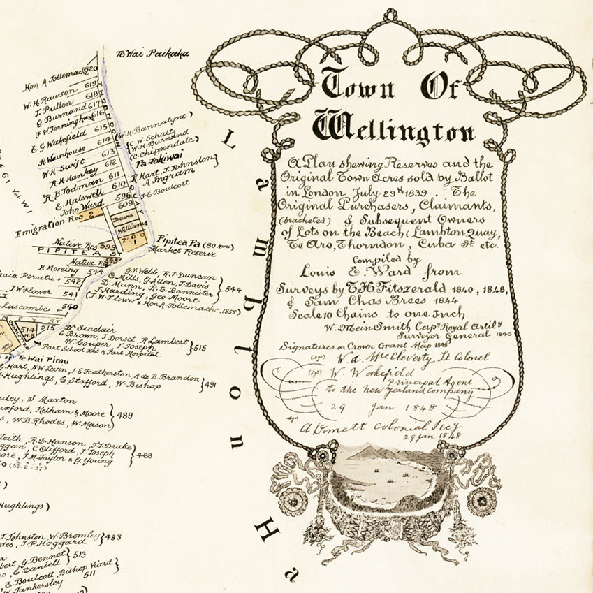 'Town of Wellington' showing shoreline Town Acres and original purchasers