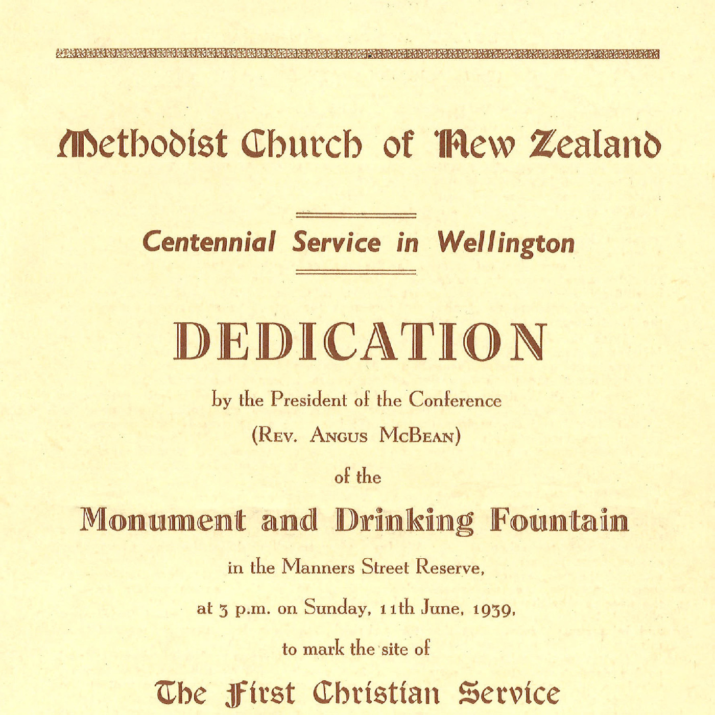Methodist Church of New Zealand : Centennial Service in Wellington