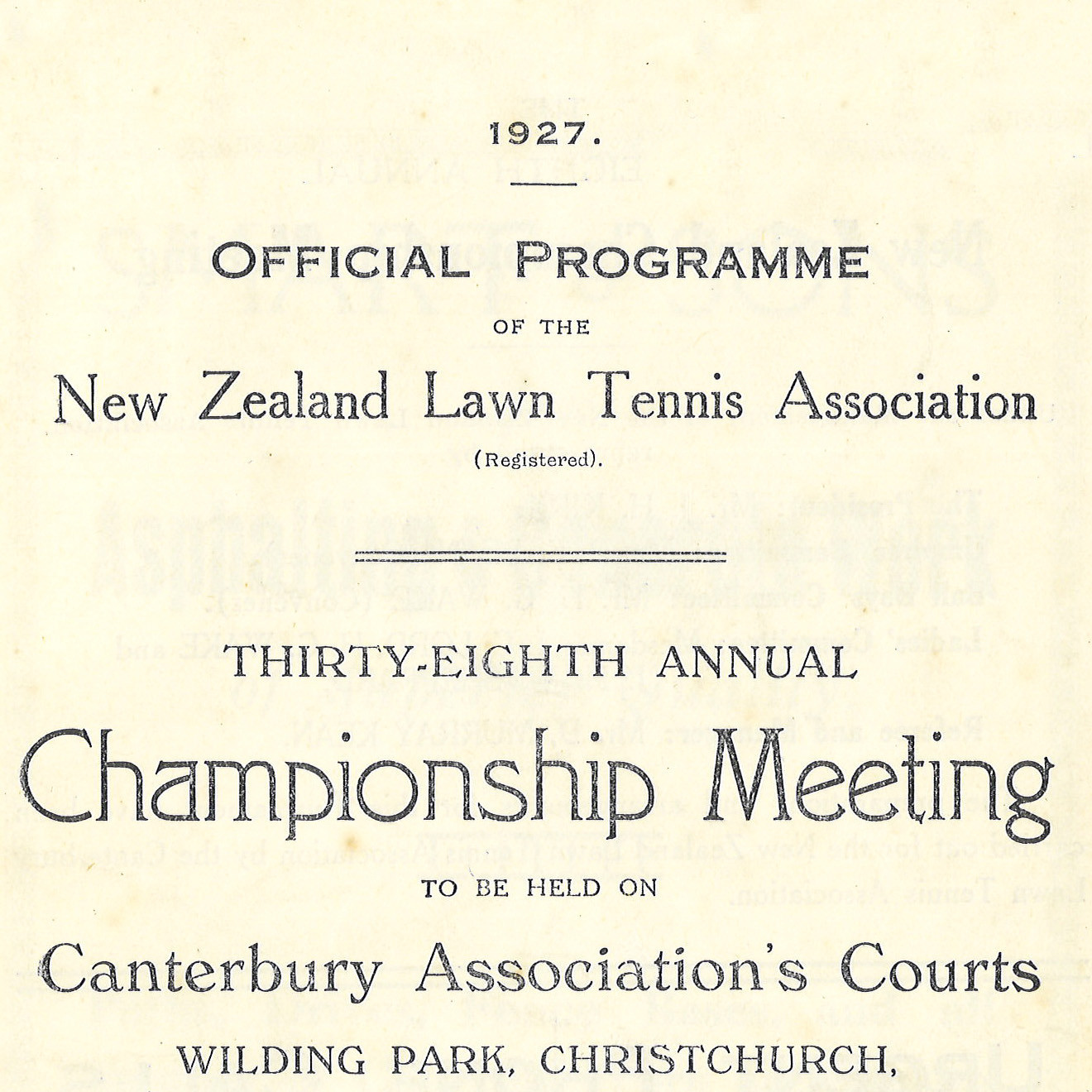 Official Programme of the New Zealand Lawn Tennis Association Thirty-Eighth Annual Championship Meeting
