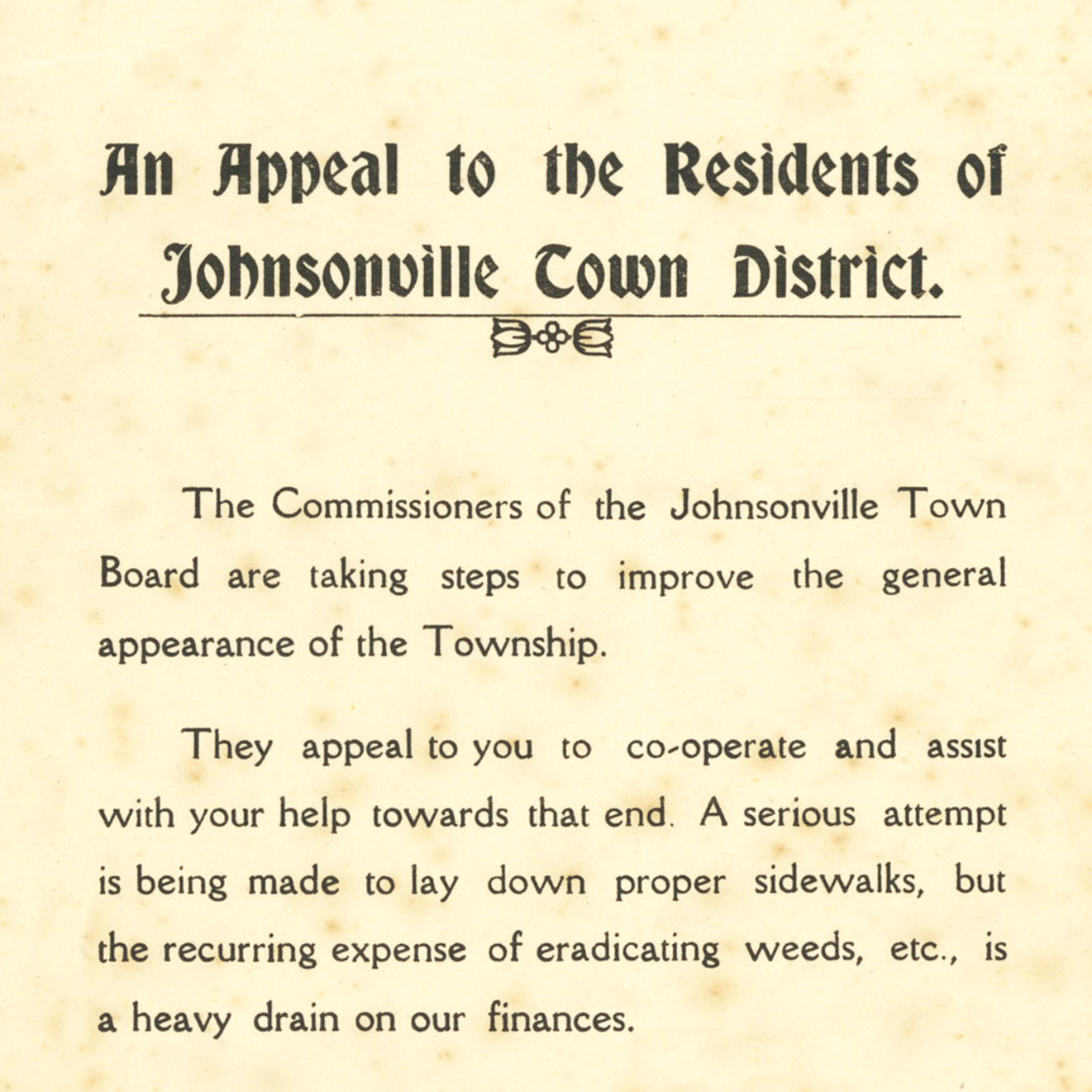An Appeal to the Residents of Johnsonville Town District 