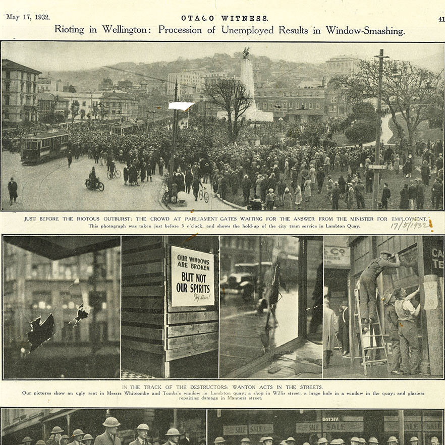 Rioting in Wellington : Procession of Unemployed Results in Window Smashing