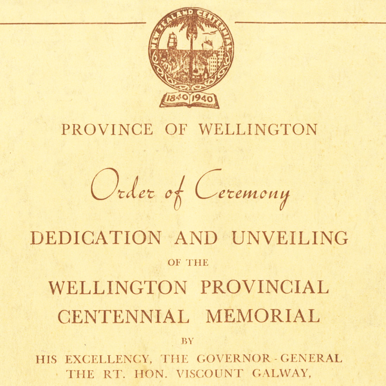 Dedication and Unveiling of the Wellington Provincial Centennial Memorial