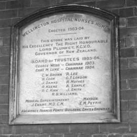 Foundation Stone, Nurses Home, Wellington Hospital, Newtown
