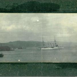 Naval vessel in Wellington harbour (HMAS Encounter)
