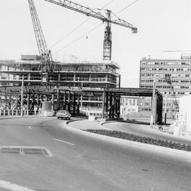 Motorway overpass being constructed over Bowen Street