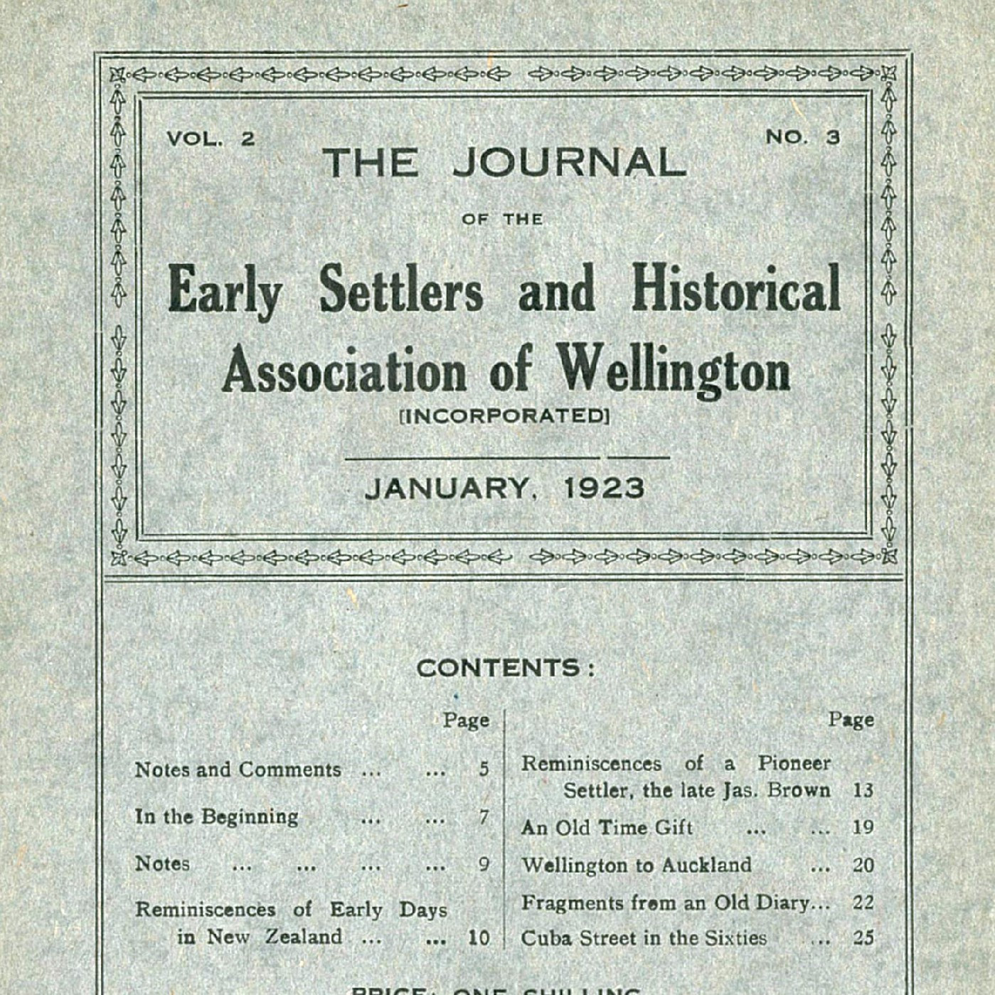 Vol 2, No 3 of The Journal of the Early Settlers and Historical Association of Wellington 