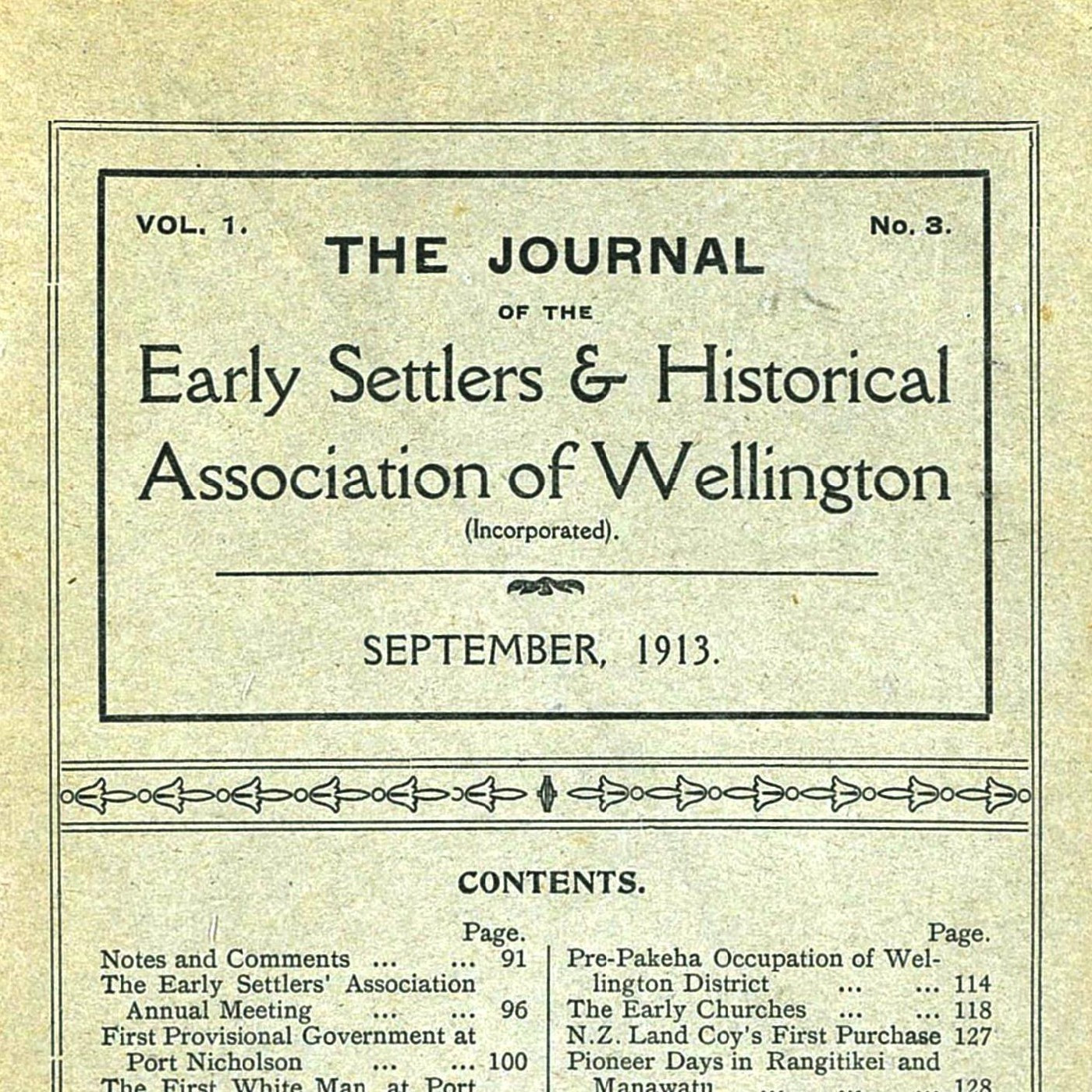 Vol 1, No 3 of The Journal of the Early Settlers and Historical Association of Wellington