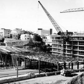 Motorway overpass being constructed over Bowen Street