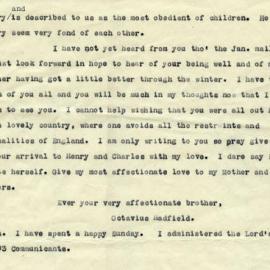 Letter from Octavius Hadfield to his sister Amelia, April 1859