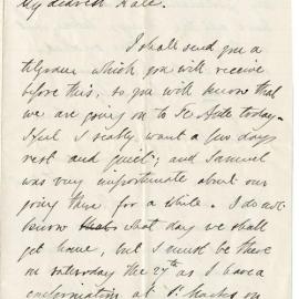 Letter from Octavius Hadfield to his wife Kate, February 1886