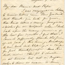 Letter from Catherine Hadfield to her parents, Marianne and Henry Williams, August 1858