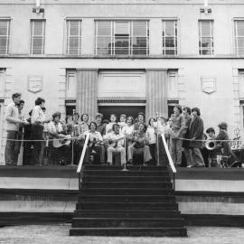 Music performance outside Wellington Central Public Library, Mercer Street.
