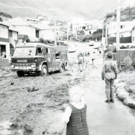 Flood damage in Awarua Street, Ngaio