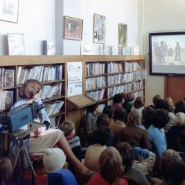 Children viewing a film strip