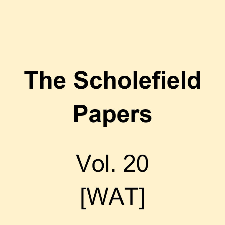 The Scholefield Papers, Vol. 20 [WAT] 