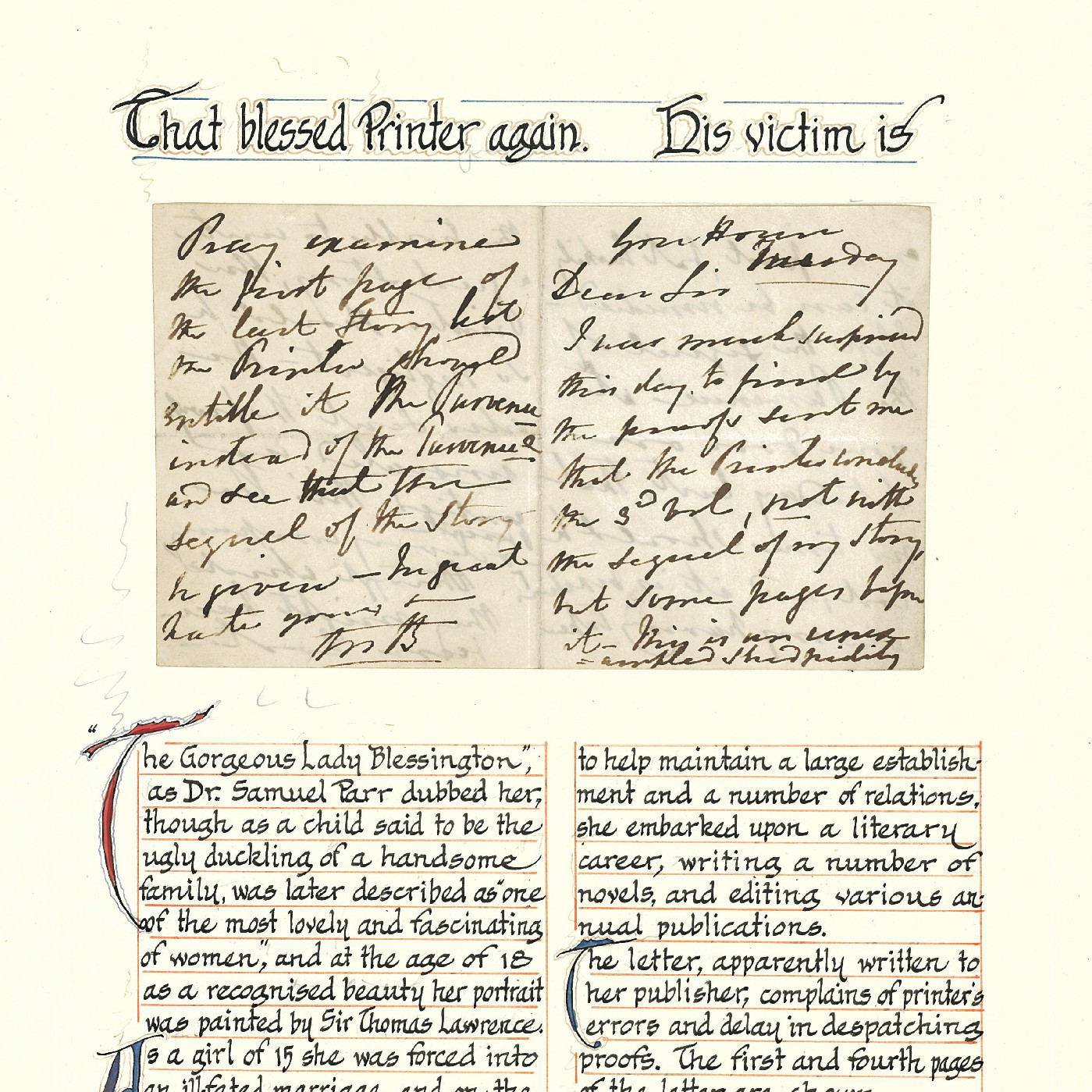 Letter from Lady Blessington to her publisher