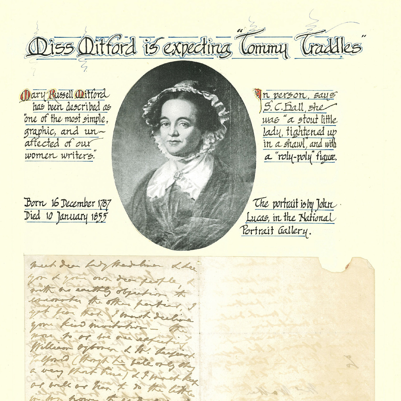 Letter from Mary Russell Mitford to Mrs. John Walter