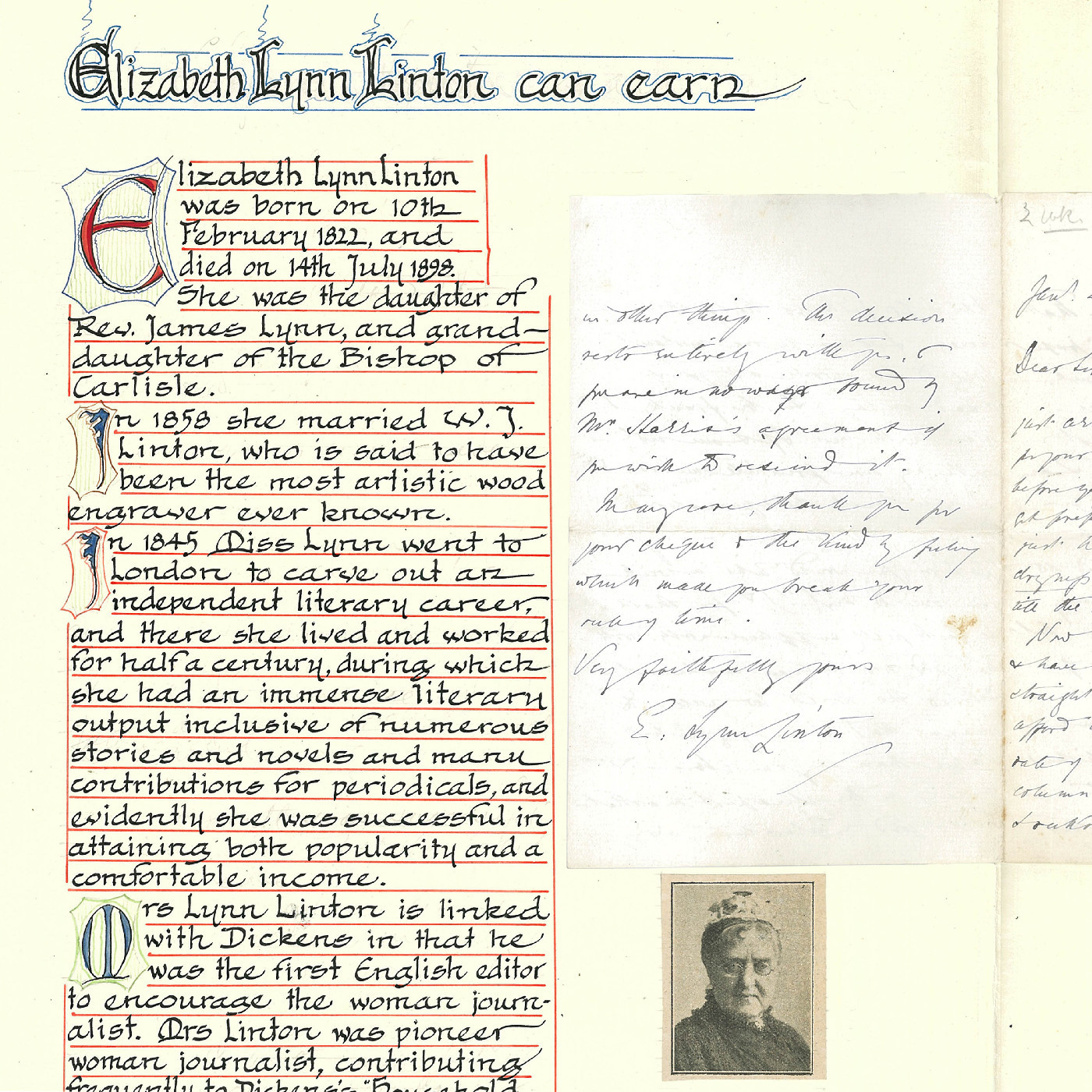 Letter from Eliza Lynn Linton