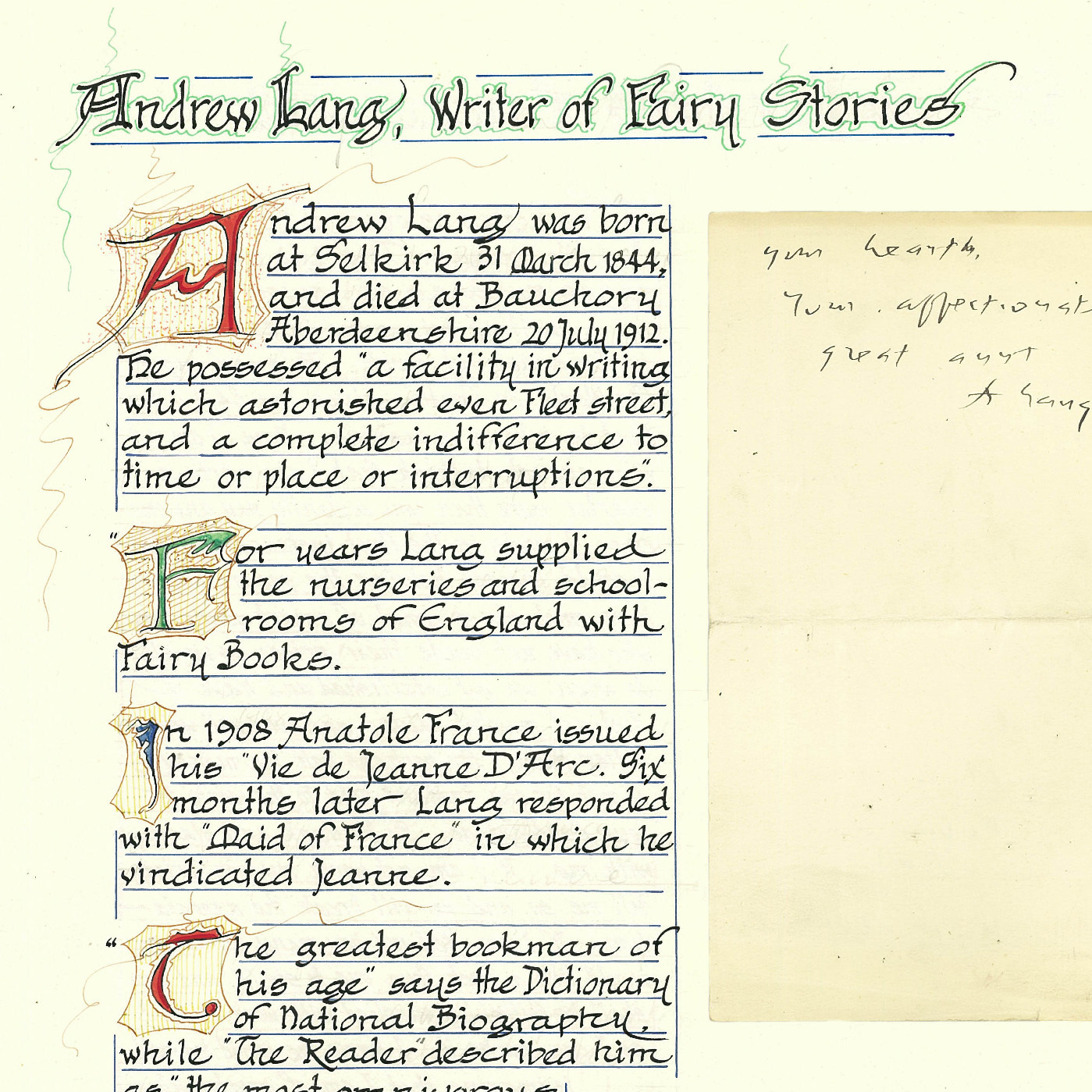 Letter from Andrew Lang
