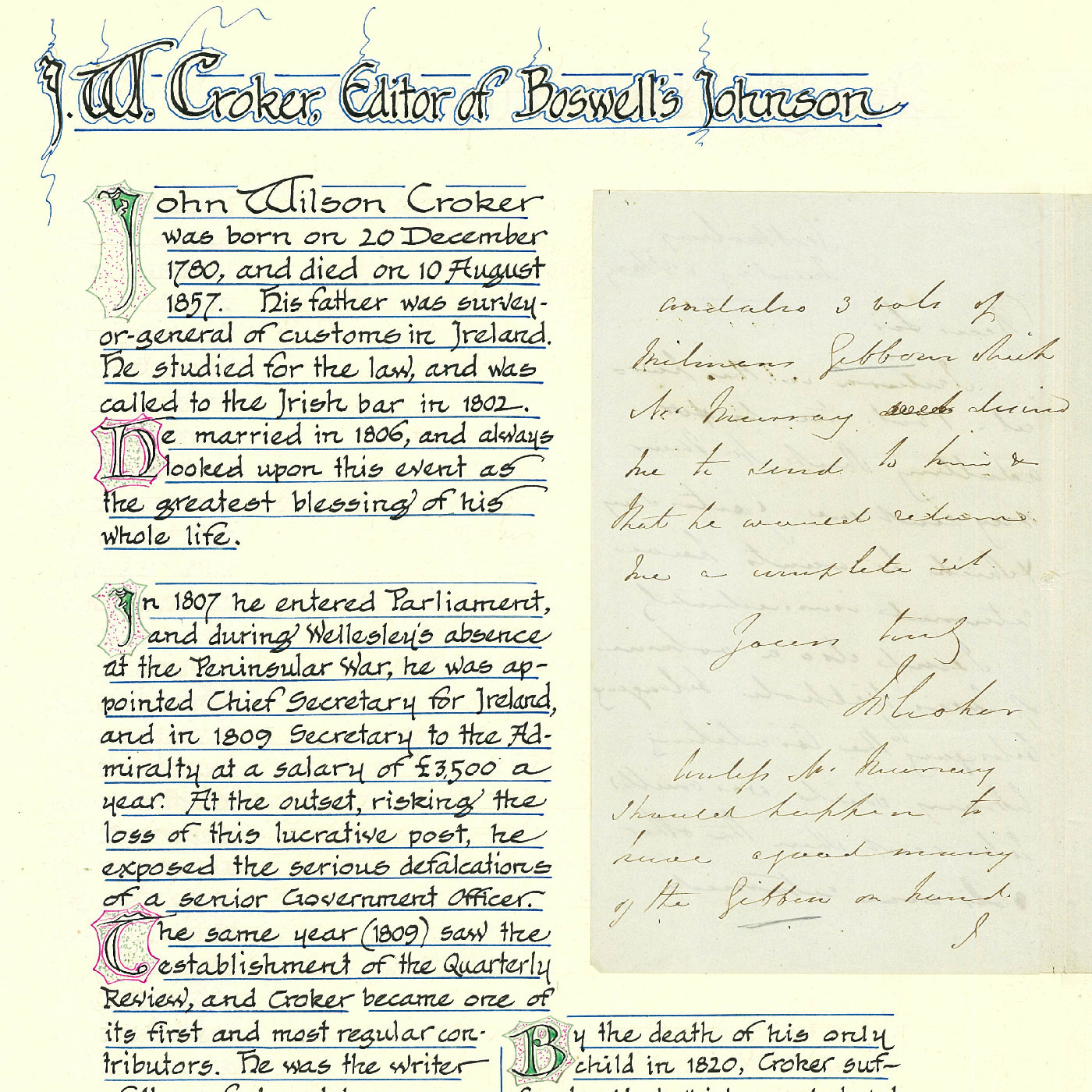 Letter from J. W. Crocker to John Murray