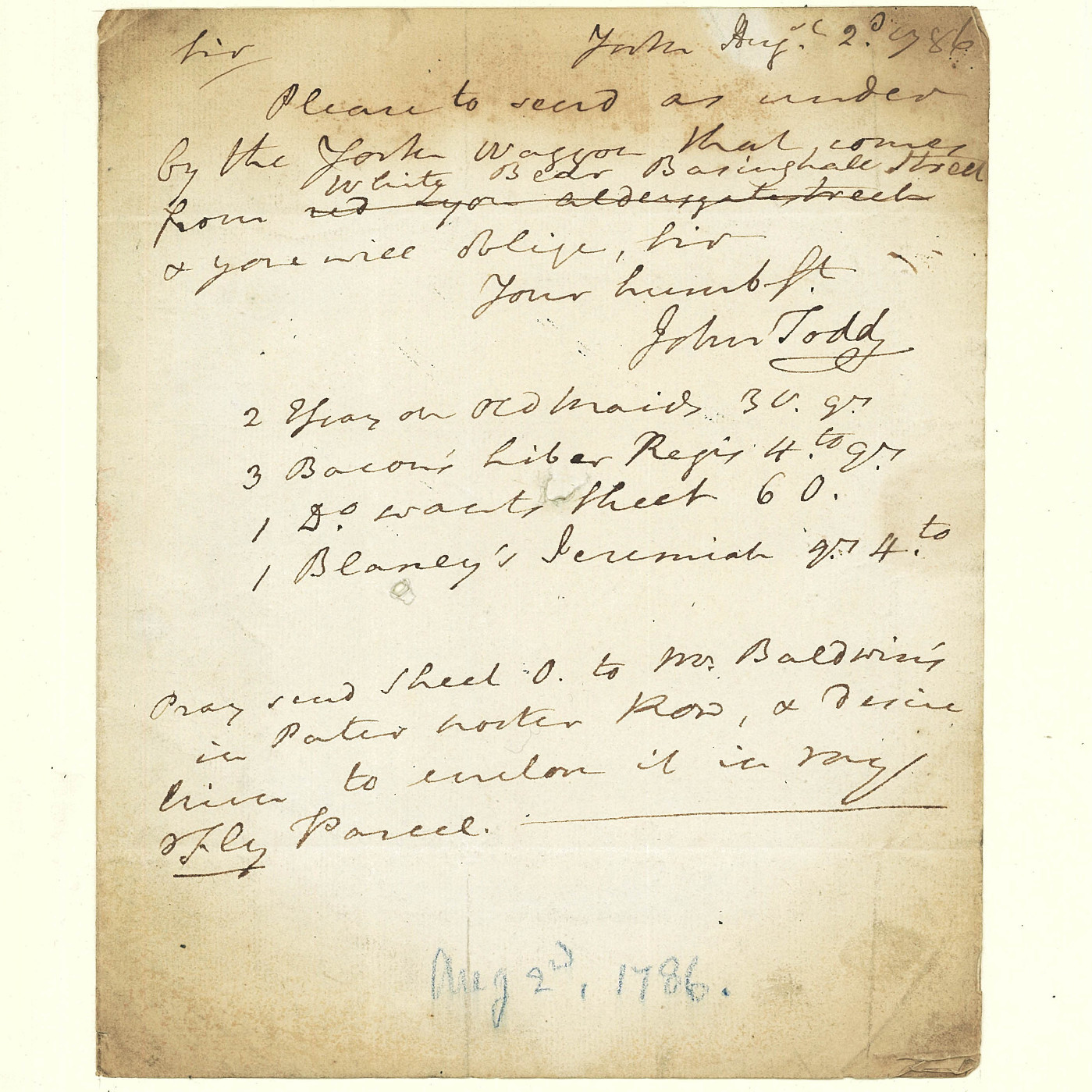 Letter from John Todd to Thomas Cadell