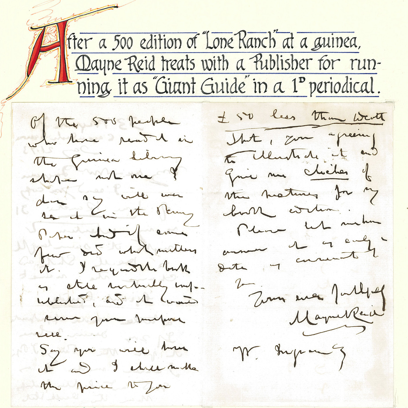 Note from Thomas Mayne Reid to a publisher