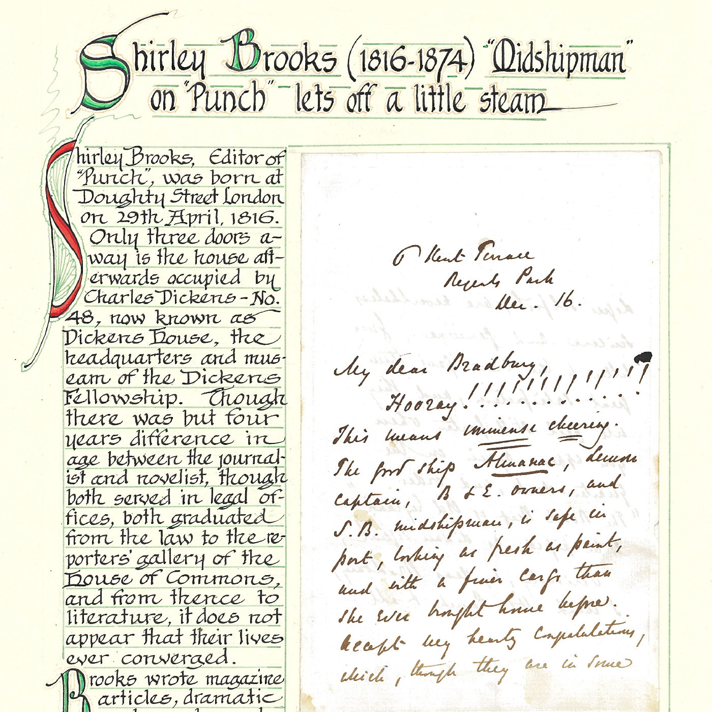 Letter from Shirley Brooks to William Bradbury