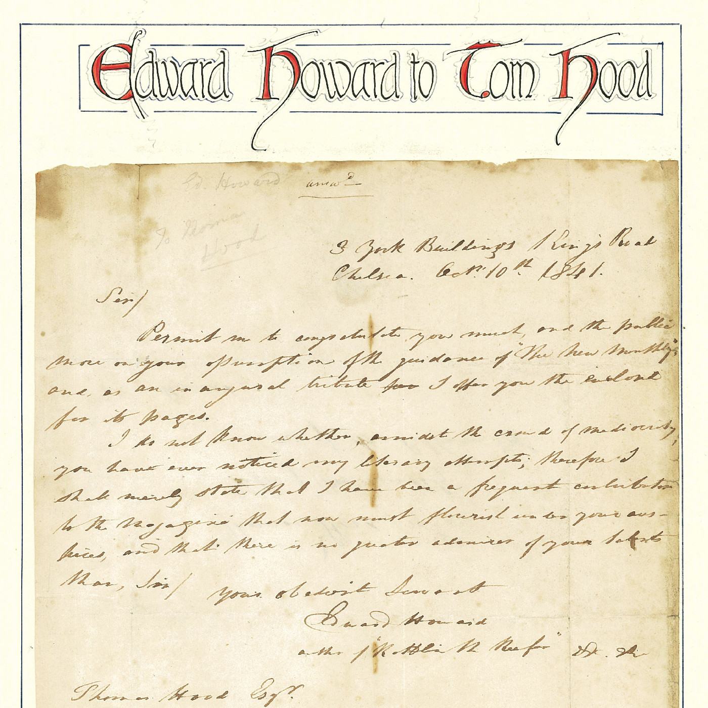Letter from Edward Howard to Thomas Hood