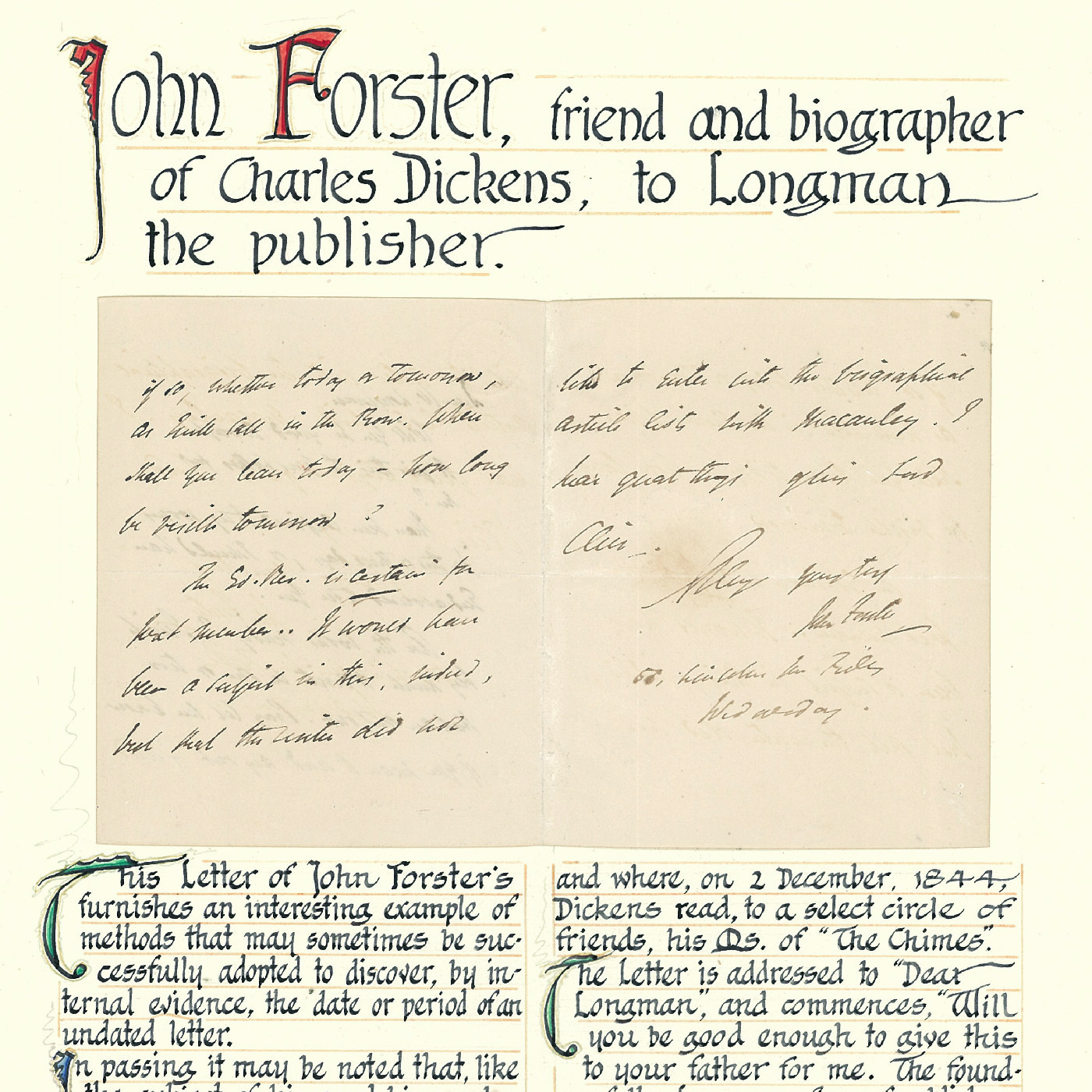 Letter from John Forster to Longman Publishers
