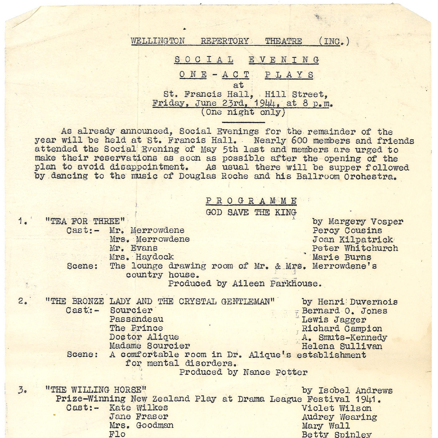 Wellington Repertory Theatre social evening