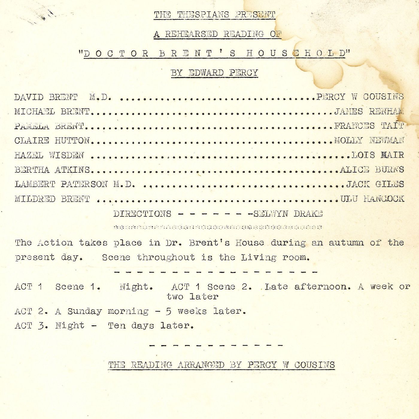 The Thespians: "Doctor Brent's Household"