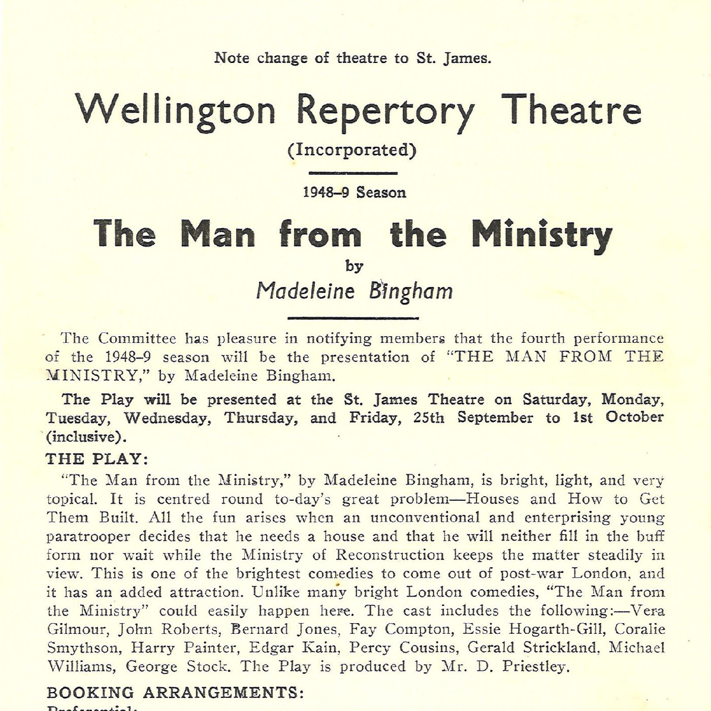 Wellington Repertory Theatre: "The Man from the Ministry"