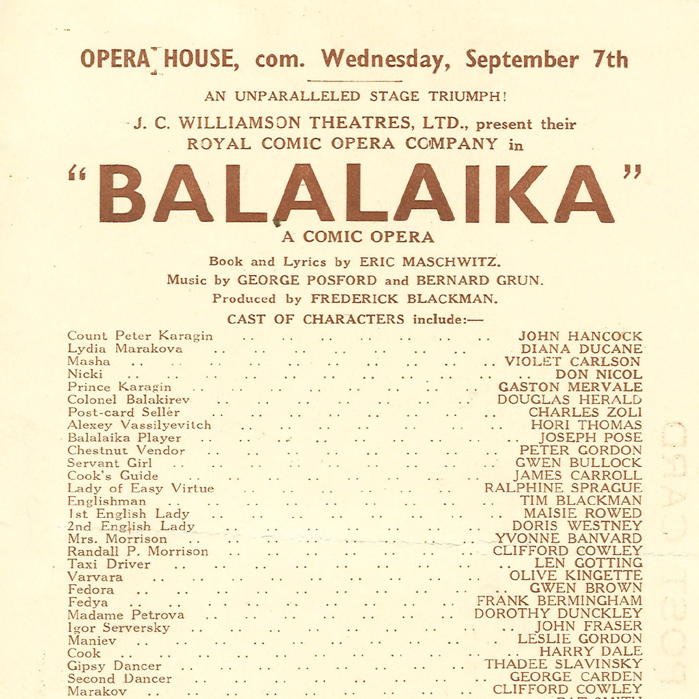 J.C. Williamson: "Balalaika"